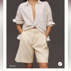 Anthropologie Cream High-Rise Bermuda Shorts